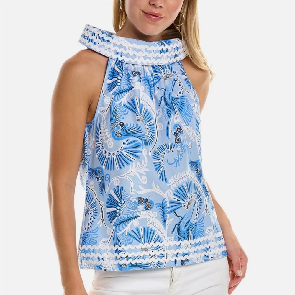 Sail to sable x CK Bradley Blue Print Cowl Neck Top